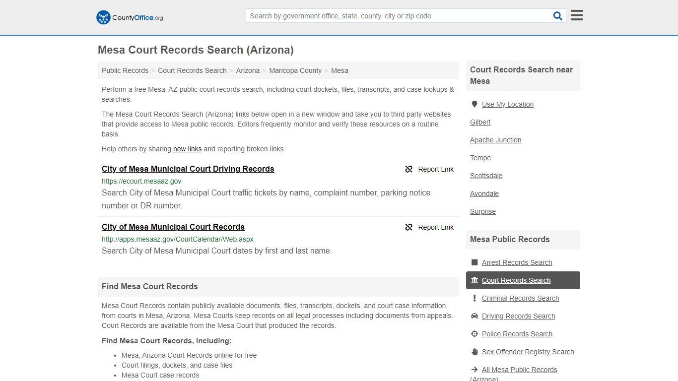 Mesa Court Records Search (Arizona) - County Office